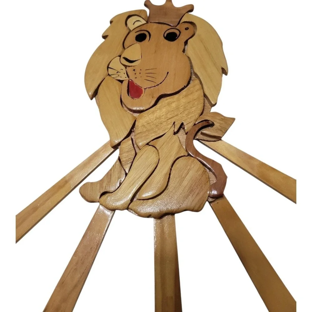Wooden Lion Accordion Wall Rack 9 Peg Expandable Coat Hat Hanger Nursery Decor